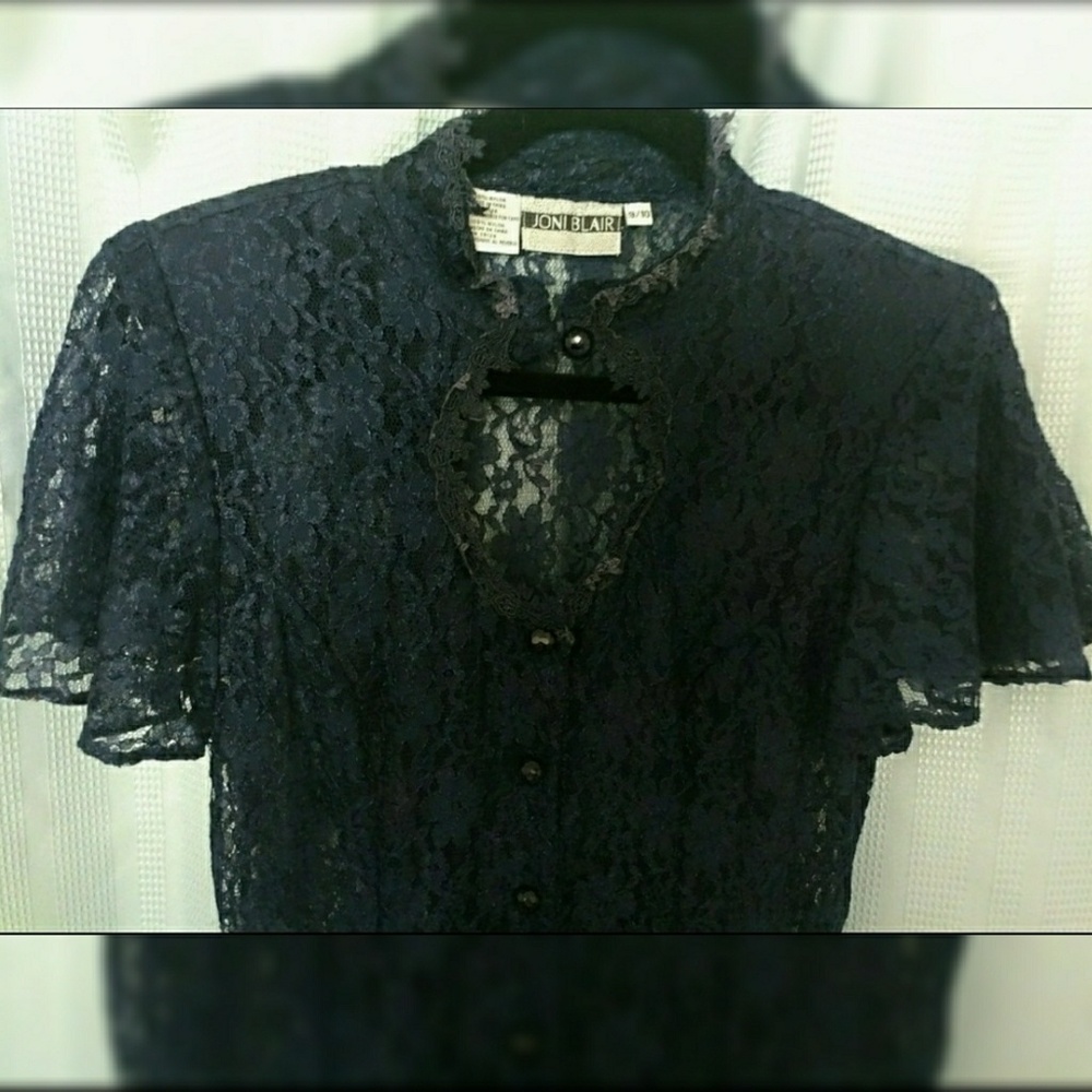 Vintage Joni Blair Dark Navy Lace Dress Sz 9/10